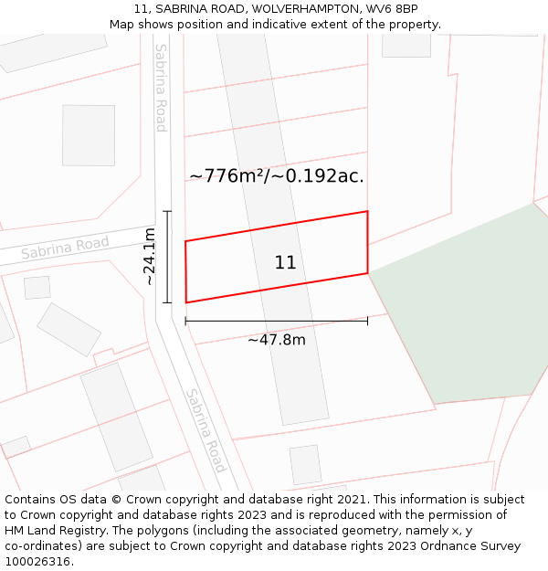 11, SABRINA ROAD, WOLVERHAMPTON, WV6 8BP: Plot and title map