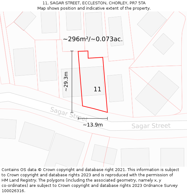 11, SAGAR STREET, ECCLESTON, CHORLEY, PR7 5TA: Plot and title map