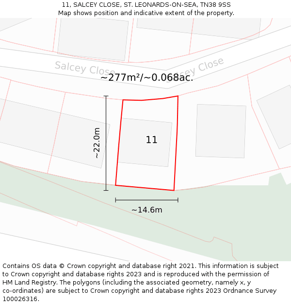 11, SALCEY CLOSE, ST. LEONARDS-ON-SEA, TN38 9SS: Plot and title map