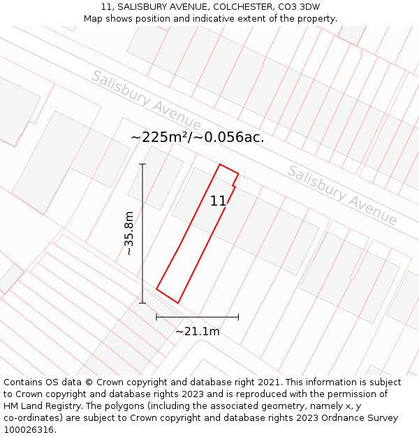 11, SALISBURY AVENUE, COLCHESTER, CO3 3DW: Plot and title map