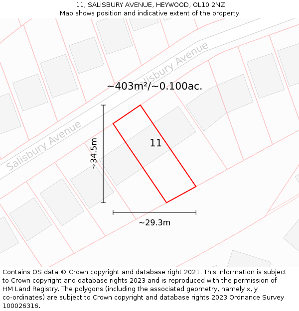 11, SALISBURY AVENUE, HEYWOOD, OL10 2NZ: Plot and title map