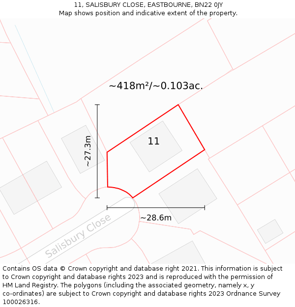 11, SALISBURY CLOSE, EASTBOURNE, BN22 0JY: Plot and title map