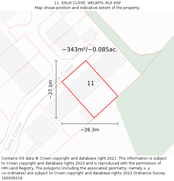 11, SALIX CLOSE, WELWYN, AL6 9GP: Plot and title map