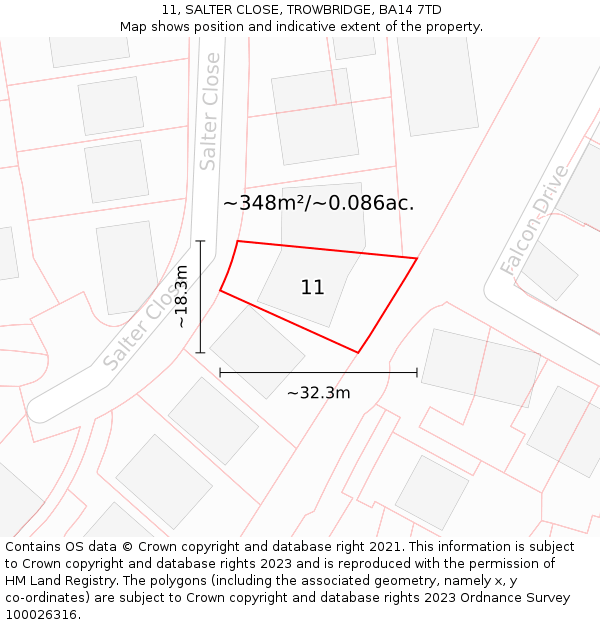 11, SALTER CLOSE, TROWBRIDGE, BA14 7TD: Plot and title map