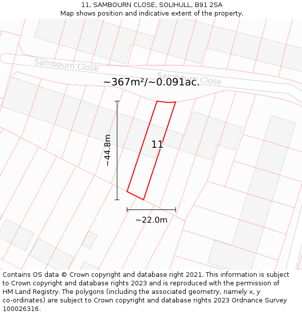 11, SAMBOURN CLOSE, SOLIHULL, B91 2SA: Plot and title map