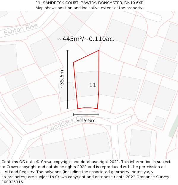 11, SANDBECK COURT, BAWTRY, DONCASTER, DN10 6XP: Plot and title map