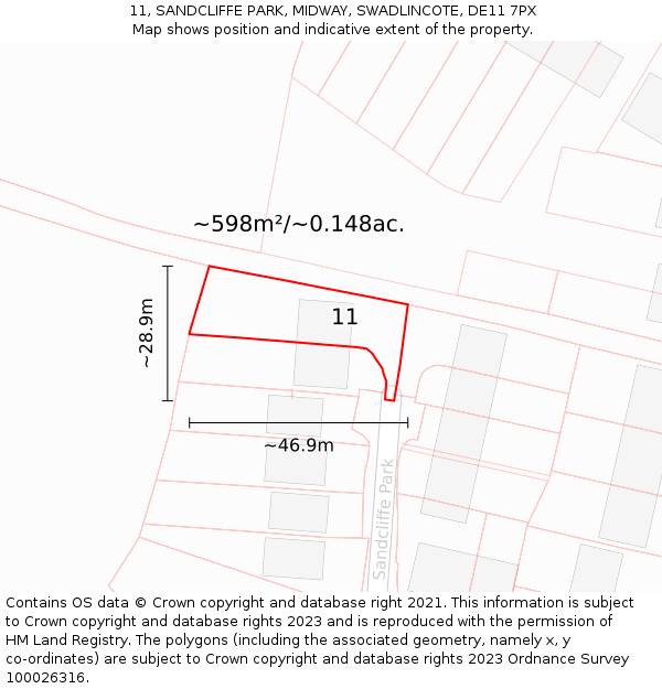 11, SANDCLIFFE PARK, MIDWAY, SWADLINCOTE, DE11 7PX: Plot and title map