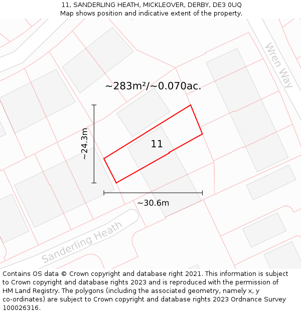 11, SANDERLING HEATH, MICKLEOVER, DERBY, DE3 0UQ: Plot and title map