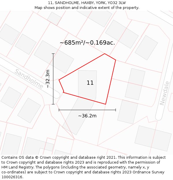 11, SANDHOLME, HAXBY, YORK, YO32 3LW: Plot and title map