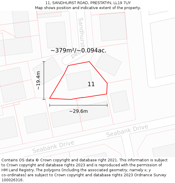11, SANDHURST ROAD, PRESTATYN, LL19 7UY: Plot and title map