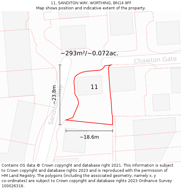 11, SANDITON WAY, WORTHING, BN14 9FF: Plot and title map