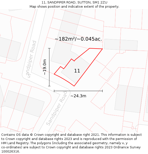 11, SANDPIPER ROAD, SUTTON, SM1 2ZU: Plot and title map