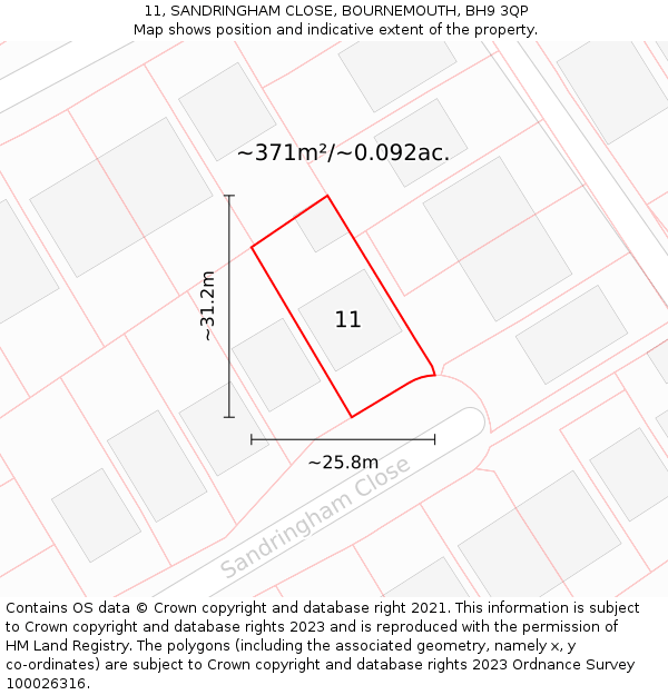 11, SANDRINGHAM CLOSE, BOURNEMOUTH, BH9 3QP: Plot and title map