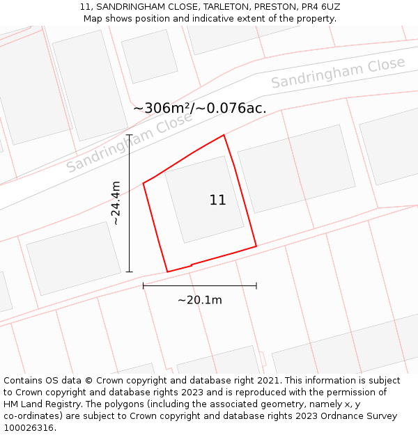 11, SANDRINGHAM CLOSE, TARLETON, PRESTON, PR4 6UZ: Plot and title map
