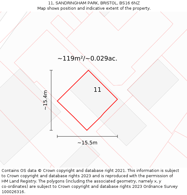 11, SANDRINGHAM PARK, BRISTOL, BS16 6NZ: Plot and title map