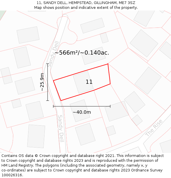 11, SANDY DELL, HEMPSTEAD, GILLINGHAM, ME7 3SZ: Plot and title map
