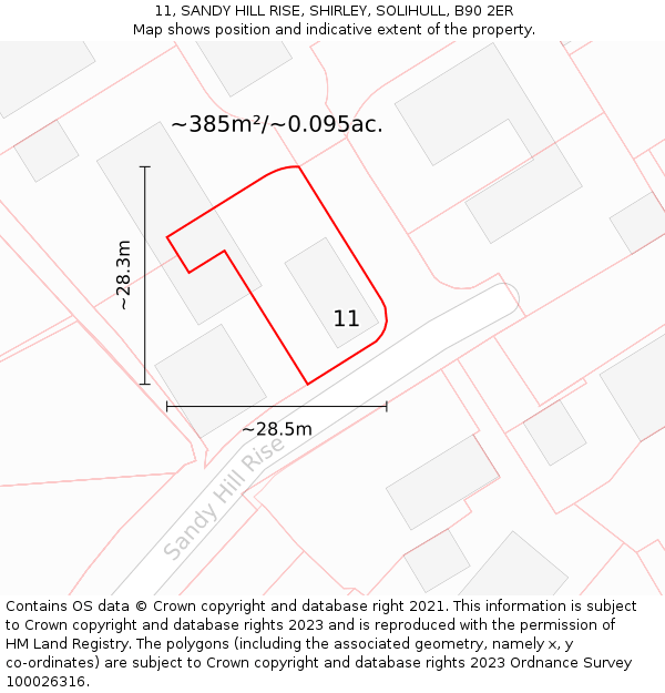 11, SANDY HILL RISE, SHIRLEY, SOLIHULL, B90 2ER: Plot and title map