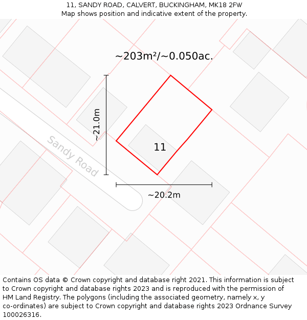11, SANDY ROAD, CALVERT, BUCKINGHAM, MK18 2FW: Plot and title map