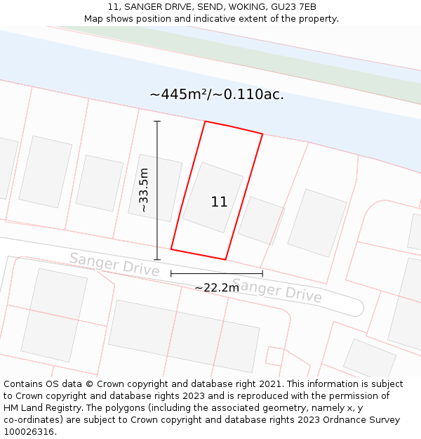 11, SANGER DRIVE, SEND, WOKING, GU23 7EB: Plot and title map