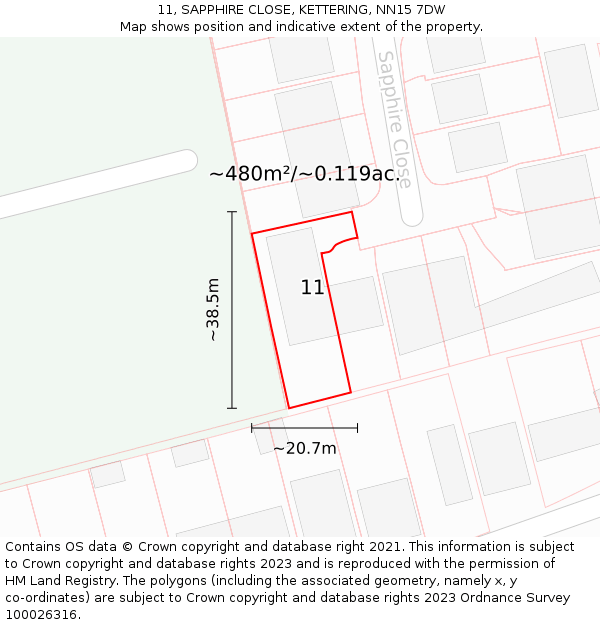 11, SAPPHIRE CLOSE, KETTERING, NN15 7DW: Plot and title map