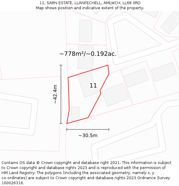 11, SARN ESTATE, LLANFECHELL, AMLWCH, LL68 0RD: Plot and title map