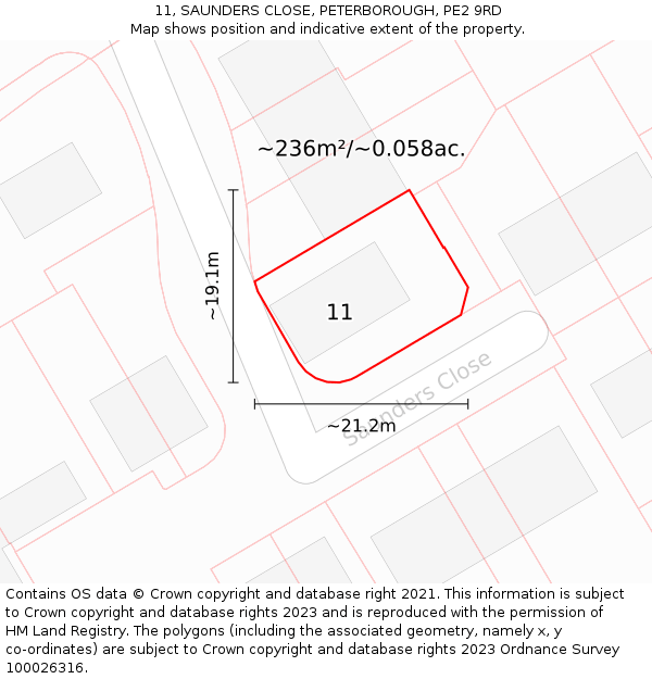 11, SAUNDERS CLOSE, PETERBOROUGH, PE2 9RD: Plot and title map