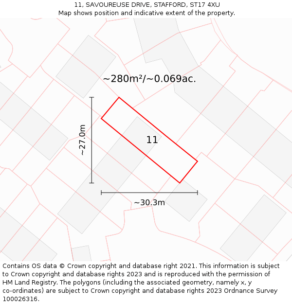 11, SAVOUREUSE DRIVE, STAFFORD, ST17 4XU: Plot and title map