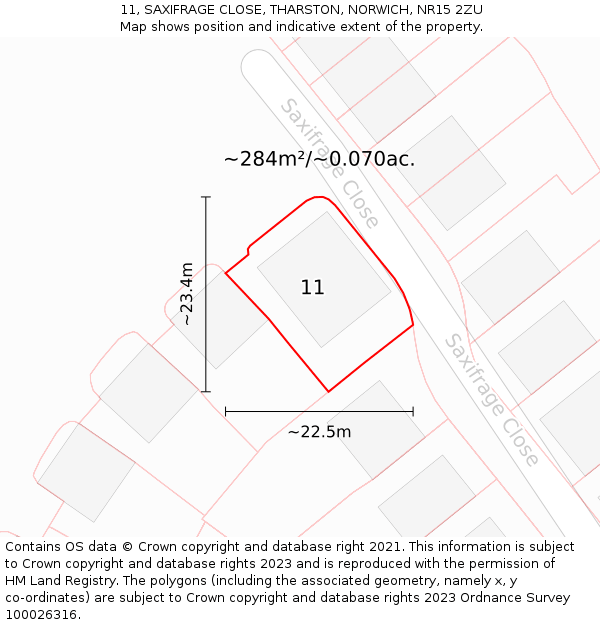 11, SAXIFRAGE CLOSE, THARSTON, NORWICH, NR15 2ZU: Plot and title map