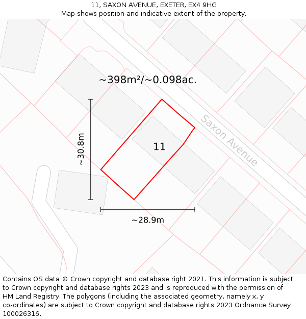 11, SAXON AVENUE, EXETER, EX4 9HG: Plot and title map