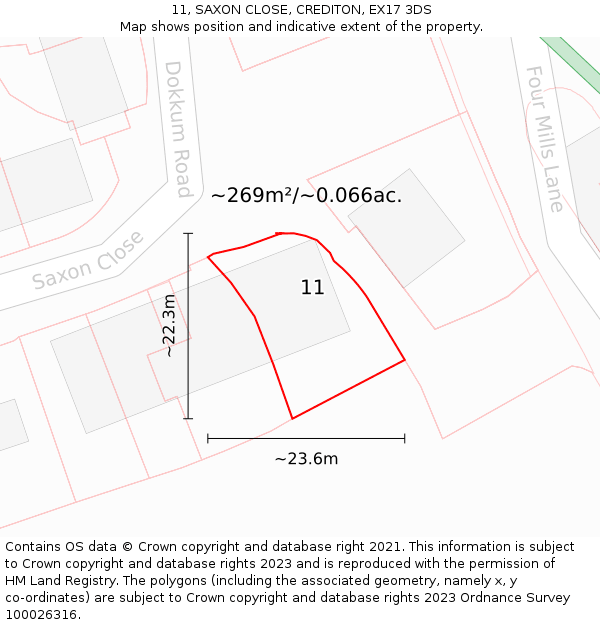 11, SAXON CLOSE, CREDITON, EX17 3DS: Plot and title map