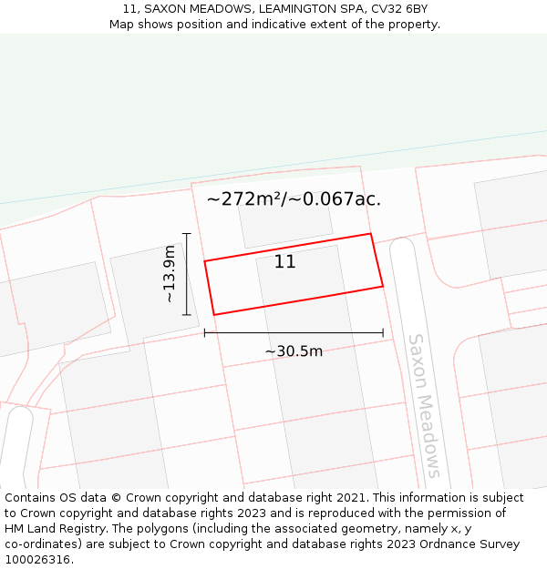 11, SAXON MEADOWS, LEAMINGTON SPA, CV32 6BY: Plot and title map