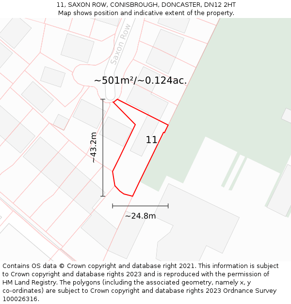 11, SAXON ROW, CONISBROUGH, DONCASTER, DN12 2HT: Plot and title map