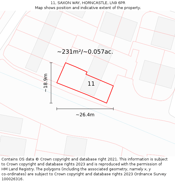 11, SAXON WAY, HORNCASTLE, LN9 6PR: Plot and title map