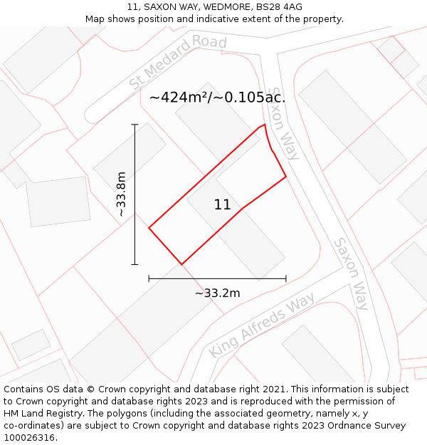 11, SAXON WAY, WEDMORE, BS28 4AG: Plot and title map