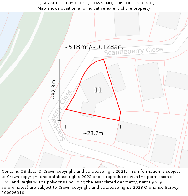 11, SCANTLEBERRY CLOSE, DOWNEND, BRISTOL, BS16 6DQ: Plot and title map