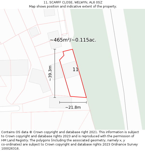 11, SCARFF CLOSE, WELWYN, AL6 0SZ: Plot and title map
