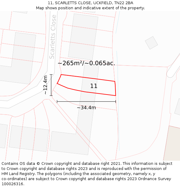11, SCARLETTS CLOSE, UCKFIELD, TN22 2BA: Plot and title map