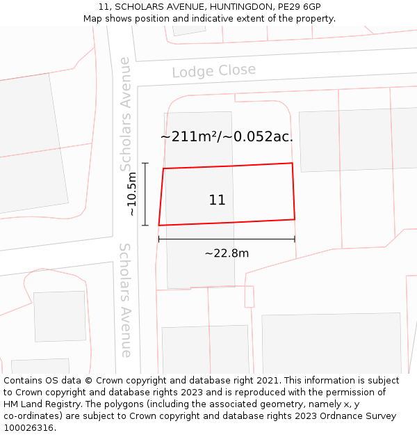 11, SCHOLARS AVENUE, HUNTINGDON, PE29 6GP: Plot and title map