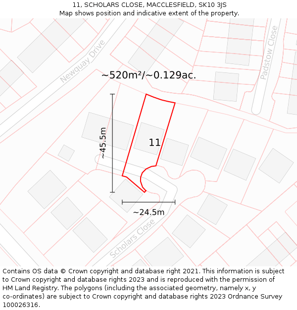 11, SCHOLARS CLOSE, MACCLESFIELD, SK10 3JS: Plot and title map