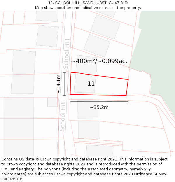 11, SCHOOL HILL, SANDHURST, GU47 8LD: Plot and title map