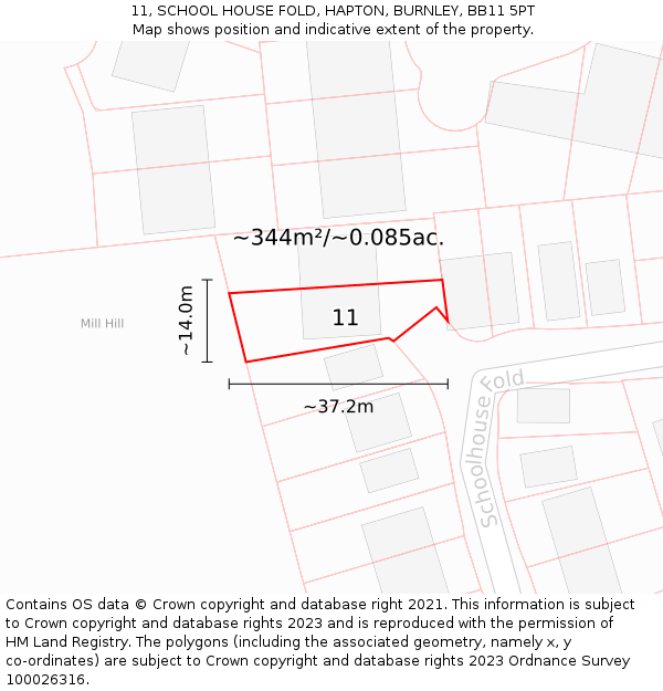 11, SCHOOL HOUSE FOLD, HAPTON, BURNLEY, BB11 5PT: Plot and title map