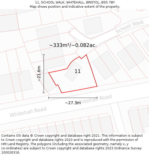 11, SCHOOL WALK, WHITEHALL, BRISTOL, BS5 7BY: Plot and title map