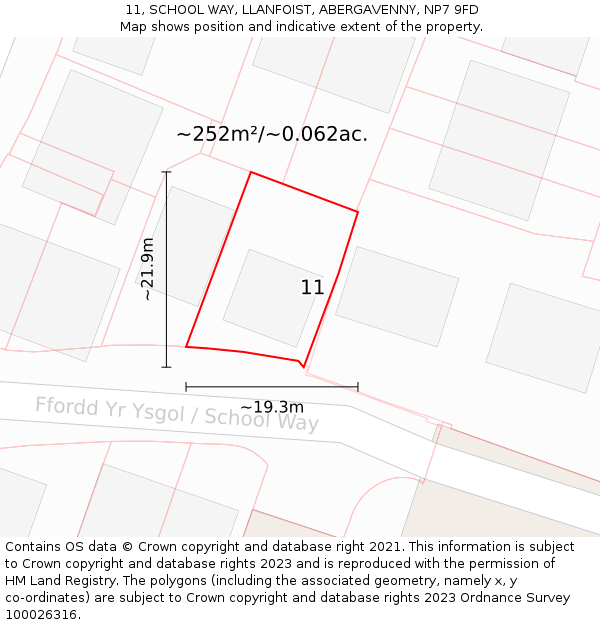11, SCHOOL WAY, LLANFOIST, ABERGAVENNY, NP7 9FD: Plot and title map