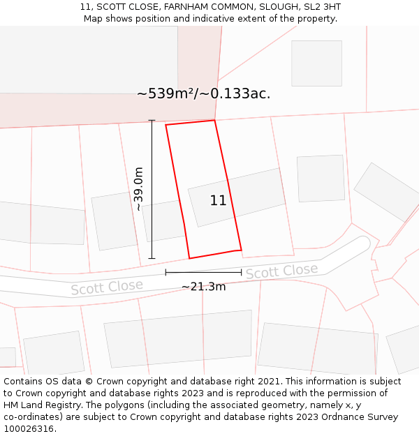 11, SCOTT CLOSE, FARNHAM COMMON, SLOUGH, SL2 3HT: Plot and title map