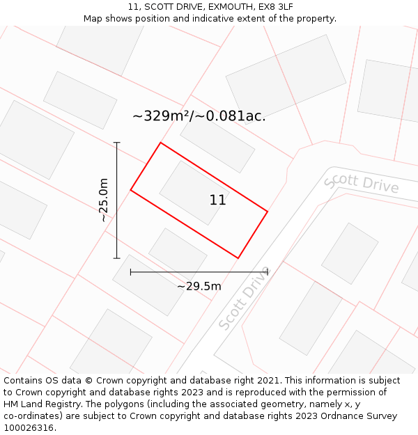 11, SCOTT DRIVE, EXMOUTH, EX8 3LF: Plot and title map