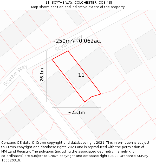 11, SCYTHE WAY, COLCHESTER, CO3 4SJ: Plot and title map