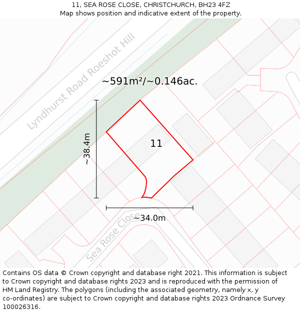 11, SEA ROSE CLOSE, CHRISTCHURCH, BH23 4FZ: Plot and title map