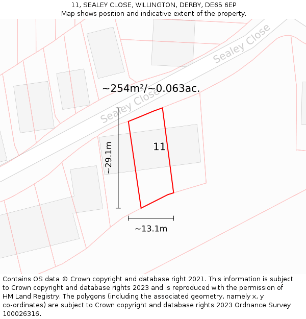 11, SEALEY CLOSE, WILLINGTON, DERBY, DE65 6EP: Plot and title map