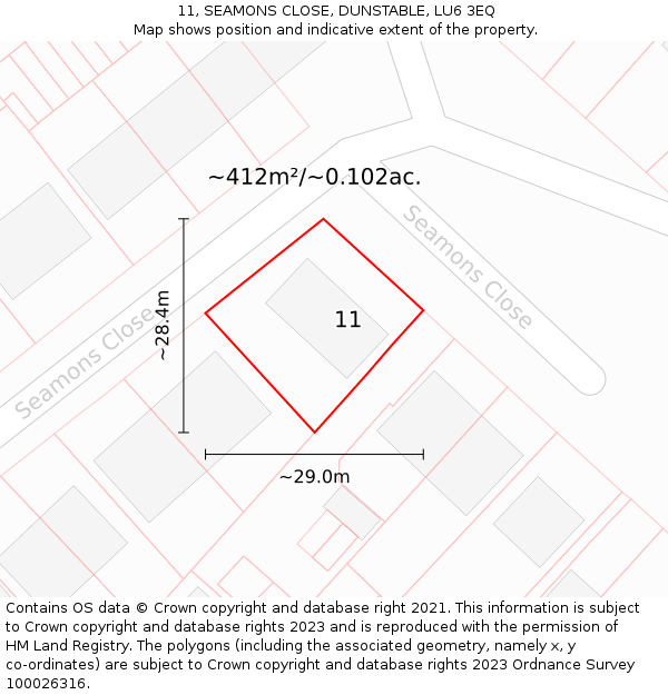 11, SEAMONS CLOSE, DUNSTABLE, LU6 3EQ: Plot and title map