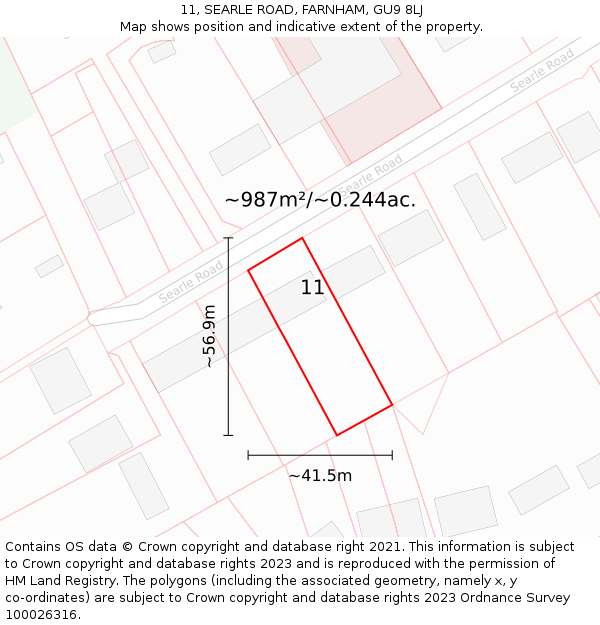 11, SEARLE ROAD, FARNHAM, GU9 8LJ: Plot and title map